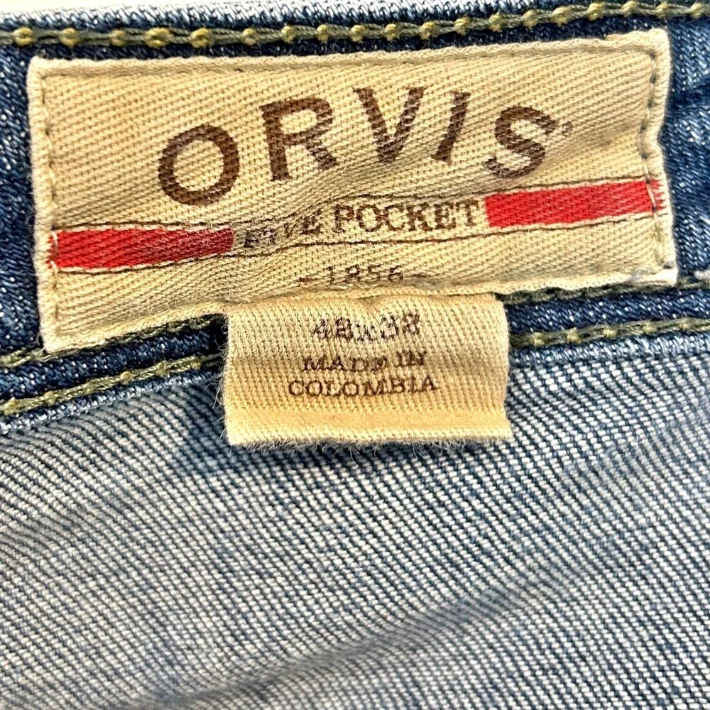 Orvis Jeans Mens 42x32 Straight Leg Medium Blue 5-Pocket Stretch Denim Outdoor